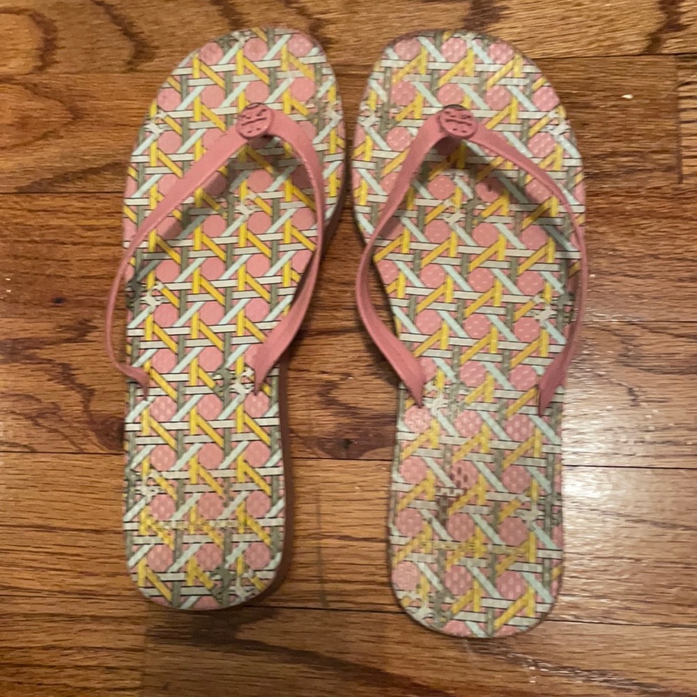 Tory Burch pink and yellow flip flops